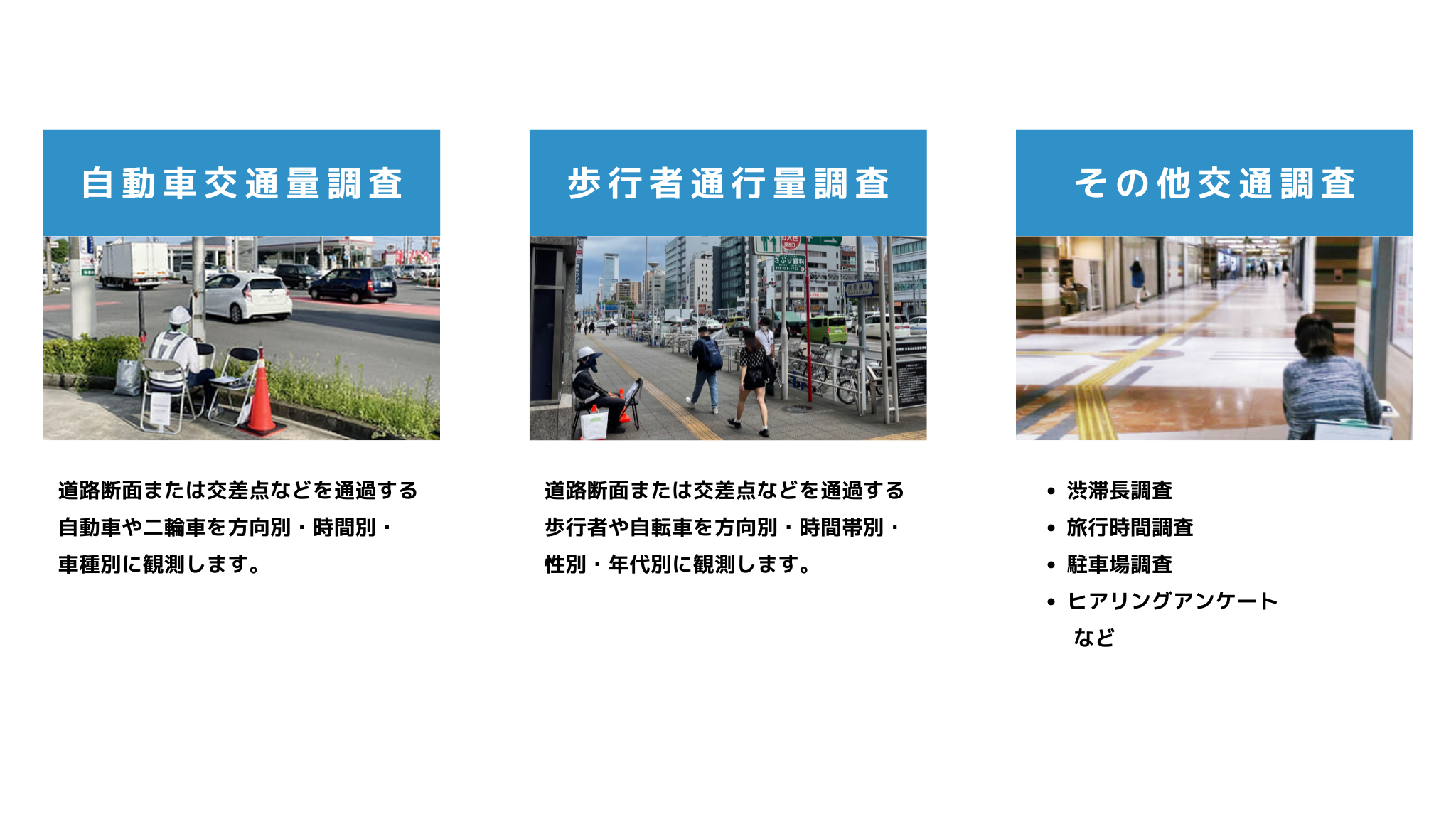 自動車交通量調査
歩行者通行量調査
その他交通調査